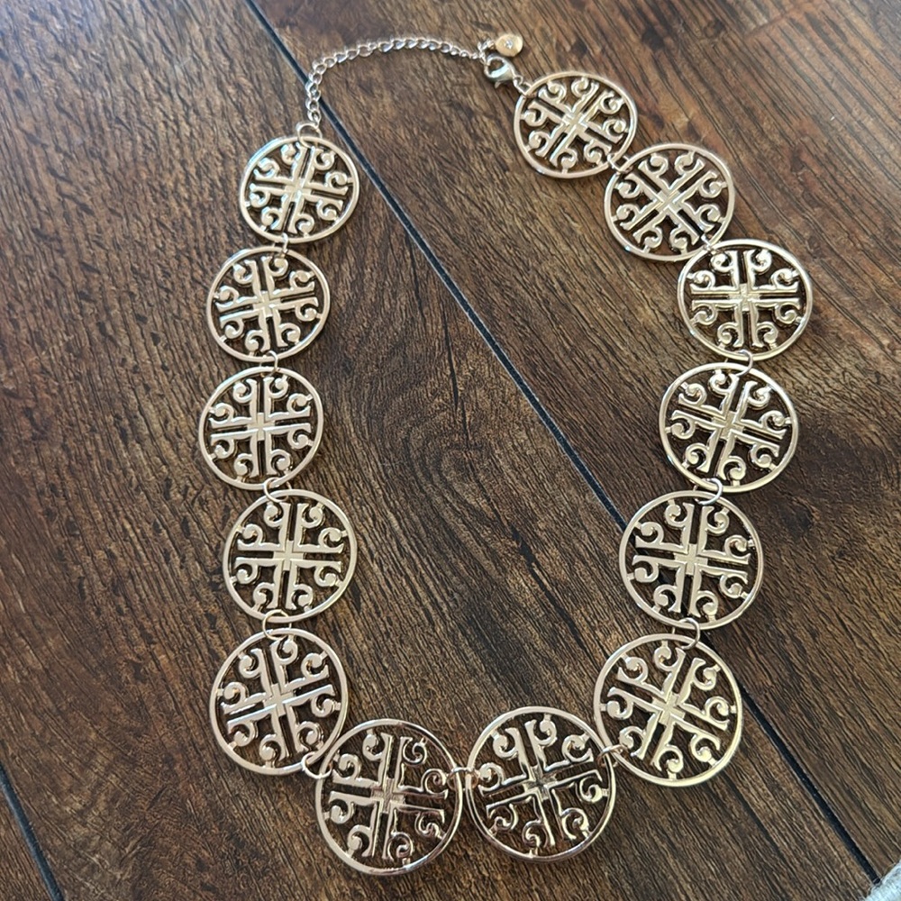 Isis Gold Filigree Necklace Intricate Medallion Design